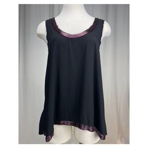 RORY BECA Beaded Swing Black Tank‎ Top Womens (XS) Oversized Silky Raw Edge USA